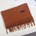 Caramel solid color thin scarf with tassels for women elegant spring autumn shawl - Caramel color