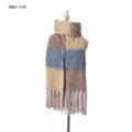 Bufanda de invierno a cuadros gruesa con borlas en imitación mohair en soporte de maniquí - 190x50+15cm / Azul Rosa (GWB2-03#)