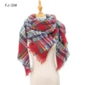 Bufanda gruesa de cuadros rojos para mujer de lana rizada cálida con flecos FJ-20 - 135x135cm / Rojo Azufaifa (FJ-20#)
