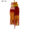 Bufanda a cuadros naranja, amarilla y rosa en suave hilo bouclé con detalles de flecos gruesos - 190x50+15cm / Amarillo Caramelo (GWB7-08#)