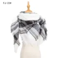 Bufanda cuadrada gruesa y cálida a cuadros negros y blancos con flecos para mujer - 135x135cm / Blanco y Negro (FJ-22#)