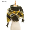Bufanda cuadrada de invierno gruesa y cálida con estampado de cuadros verde y amarillo - 135x135cm / Verde Militar (FJ-23#)