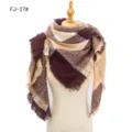 Bufanda de invierno de cuadros gruesa y cálida para mujer con hilo suave y flecos elegantes - 135x135cm / Café (FJ-27#)