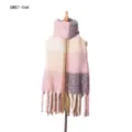 Bufanda extragrande de cuadros rosas y grises con flecos gruesos, imitación de mohair - 190x50+15cm / Rosa (GWB7-04#)
