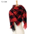 Bufanda cuadrada extragrande a cuadros rojos y negros con bordes deshilachados - 135x135cm / Rojo (FJ-34#)