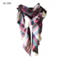 Sciarpa triangolare in finto cashmere a quadri multicolore con nappe per l'inverno - Quadretti Colorati Beige Rosa (SX-09#) / 140x140x210CM