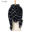 Bufanda de cuadros blanco y negro con flecos para mujer, calor de invierno SKU - 135x135cm / Negro (FJ-33#)