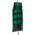 Bufanda gruesa de cuadros verdes y negros con flecos, hecha de lana mohair sintética. - 190x50+15cm / Verde Negro (GWB8-08#)
