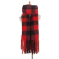 Bufanda cálida de cuadros rojos y negros con flecos gruesos para el frío invierno - 190x50+15cm / Rojo Negro (GWB8-01#)