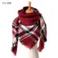 Bufanda cuadrada gruesa de cuadros de hilo bouclé para mujer en rojo granate oscuro - 135x135cm / Blanco Rojo Vino (FJ-35#)