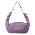 Large capacity purple nylon crescent hobo bag featuring stylish pleated drawstring straps - Purple