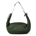 Dark green nylon crescent hobo bag with pleated shoulder strap design - Green