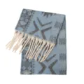Zachte blauwe sjaal met etnisch jacquardpatroon en franjes, luxe kasjmier gevoel - 185x40+15cm / Etnische Stijl Blauw