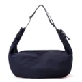 Large navy blue nylon crescent hobo bag featuring a unique adjustable ruffle strap design - Dark Blue