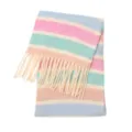 Sciarpa a righe pastello con nappine, texture morbida effetto cashmere, calda - Rosa Blu Classico