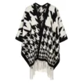 Elegant black and white houndstooth shawl with stylish tassel detail for women's winter - Tops / 120X140+16CM / Black & White Houndstooth