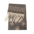 Gray snowflake patterned winter scarf with soft faux mohair texture and cream fringes - Scarf / 185x40+15cm / Khaki