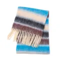 Sciarpa invernale a righe blu e beige in finto mohair con morbide frange - Blu Classico