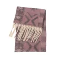 Elegante paarse sjaal met etnisch jacquard-patroon, zacht mohair gevoel en franjes - 185x40+15cm / Roze (Etnisch Patroon)