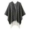 Elegant black and white houndstooth knit shawl for women with stylish white fringe tassels - Tops / 120X140+16CM / Houndstooth Black