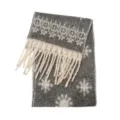 Weicher grauer Schal mit Schneeflocken-Jacquard, Mohair-Haptik und langen Fransen - Schal / 185x40+15cm / Grau