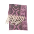 Purple ethnic jacquard scarf with cream tassels, soft mohair-like texture, winter shawl - 185x40+15cm / Ethnic Style Purple