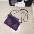 Purple Japanese workwear style crossbody bag featuring black mesh details and adjustable rope strap - 9 / Purple