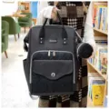 Stilvoller schwarzer Segeltuch-Wickelrucksack für Mütter mit einzigartigem Herzsteppmuster-Design - Schwarz