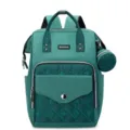 Stylish green canvas diaper backpack with embroidered patterns and side pouch - Dark Green