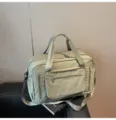 Large capacity sage green travel duffel bag with multiple pockets for fitness and business. - Green