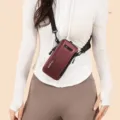 Compact wine red vertical mini crossbody phone bag with adjustable black strap for sports - One Size / Burgundy