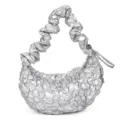 Stylish metallic silver pleated cloud bag with unique bubble texture and croissant hobo shape - One Size / Plum Blossom Silver