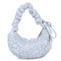 Light blue bubble pleated cloud bag featuring stylish ruched handle and 3D flower texture. - One Size / Plum Foggy Blue