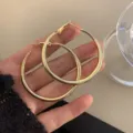 Elegant large gold chunky hoop earrings with a high polished finish for stylish women - Round (E0517) / 5cm / Gold