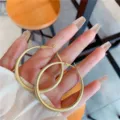 Large matte gold fashion hoop earrings with lightweight geometric circular design - Round (E0517) / 5cm / Matte Gold