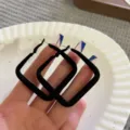 Elegant black velvet geometric square hoop earrings for a bold fashion statement - Square (E0517) / 4.50cm / Flocked Black