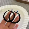 Chic black flocked hoop earrings with a trendy oversized circular design for women - Round (E0517) / 5cm / Flocked Black