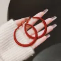Fashionable large red velvet flocking geometric hoop earrings for women accessories - Round (E0517) / 5cm / Flocking Red