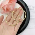 Trendy gold-toned twisted geometric hoop earrings displayed on a hand with floral decor - Twisted Geometric Hoop (E1771) / 5cm / Gold