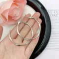 Silver twisted hoop earrings with large circular design and stylish metallic finish - Twisted Geometric Hoop (E1771) / 5cm / Silver