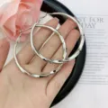 Elegant large silver twisted geometric hoop earrings fashion accessories for women - Twisted Texture Hoop (E1900) / 5cm / Silver