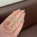 Elegant large gold-toned circle hoop earrings featuring sparkling pavé rhinestones - Full Rhinestone Hoop (E3707) / 4cm / Gold
