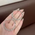 Elegant silver-tone geometric hoop earrings featuring full rhinestone embellishment - Full Rhinestone Hoop (E3707) / 4cm / Silver