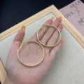 Elegant large gold geometric hoop earrings with dazzling rhinestones for trendy women - Edge Rhinestone Hoop (E3496) / 5cm / Gold