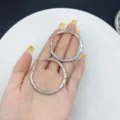 Elegant silver-plated large hoop earrings set with sparkling rectangular rhinestones. - Baguette Rhinestone Hoop Style (E2764) / 4.50cm / Silver