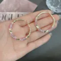 Elegant twisted gold hoop earrings accented with vibrant pink rhinestones for women - Twist Pink Rhinestone Hoop Style (E3870) / 3.8CM / Gold Pink