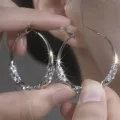 Sparkling silver rhinestone hoop earrings with geometric design - Twisted Rhinestone Hoop (E3870) / 3.8CM / Silver