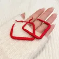 Fashionable large red geometric square hoop earrings with 925 silver needles for women - Geometric Rounded Square (E0517) / 4.50cm / Burgundy