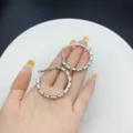 Silver oversized hoop earrings featuring sparkling baguette-cut rhinestones for women - Rectangular Rhinestone Hoop (E2427) / 4cm / Silver