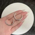 Minimalist silver metallic C-shaped geometric hoop earrings for trendy women fashion - C-Shape Thick Line Style (E4731) / 3cm / Silver